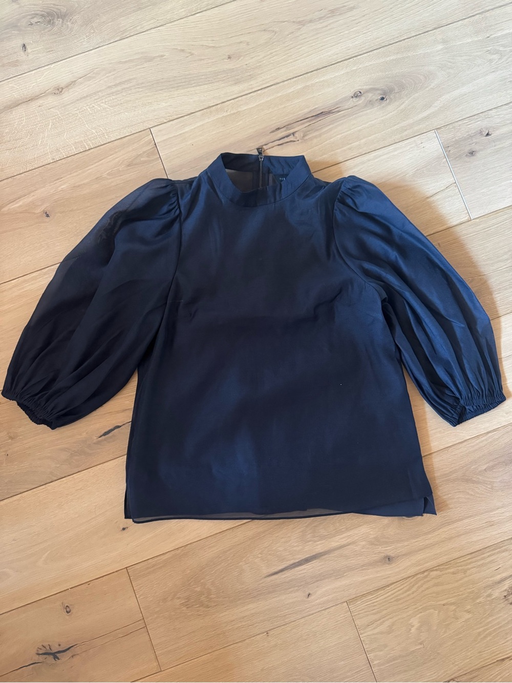Ted Baker Navy Puff-Sleeve Mock Neck Blouse
